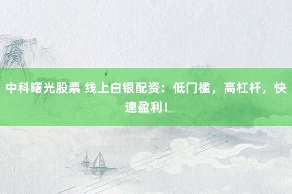 中科曙光股票 线上白银配资：低门槛，高杠杆，快速盈利！